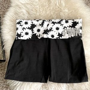 PINK mid length leggings with floral waistband